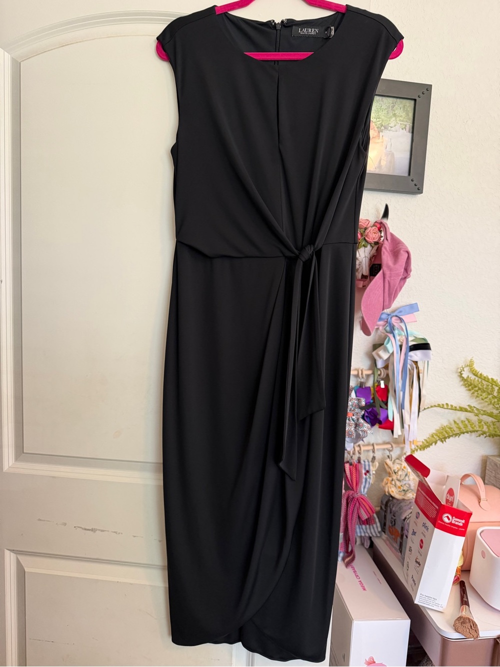 Ralph Lauren Black Sleeveless Knot-Front Midi Dress